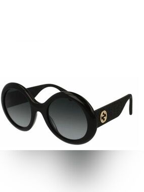 Gucci Black Round Sunglasses with Gold Logo and black glitter temples 💥 Rare
